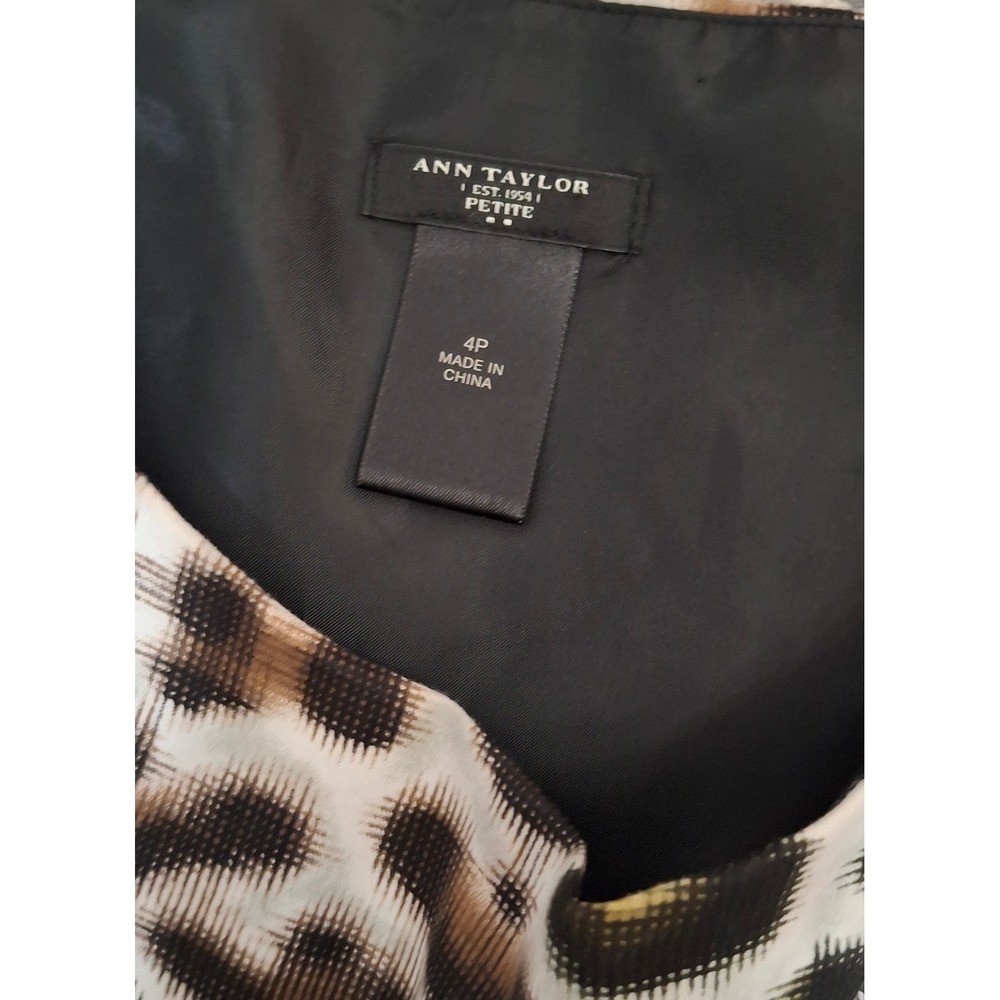 Ann Taylor Petite Leopard Print Sheath Dress Black Waistband 4P Sleeveless - Picture 11 of 12